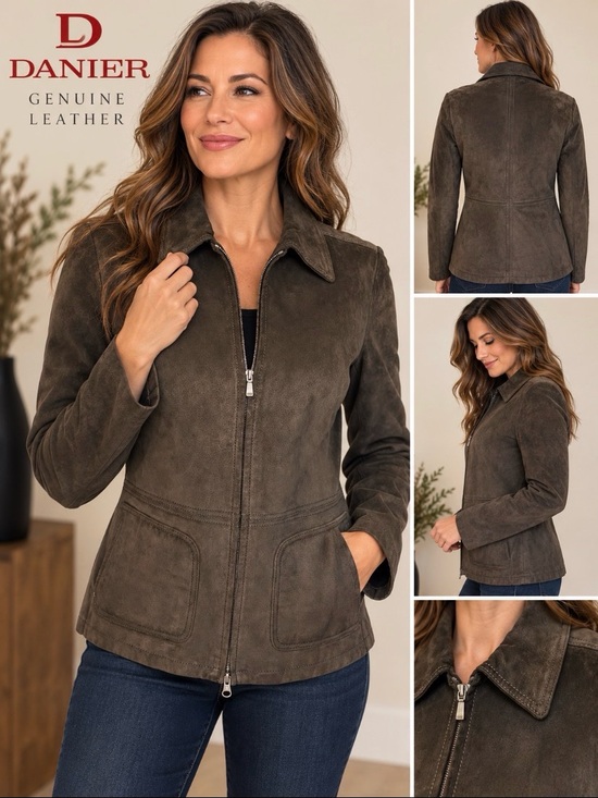 Danier Jackets & Blazers - Danier Genuine Suede Leather Jacket Brown Zip Front Women’s Small Style 5524